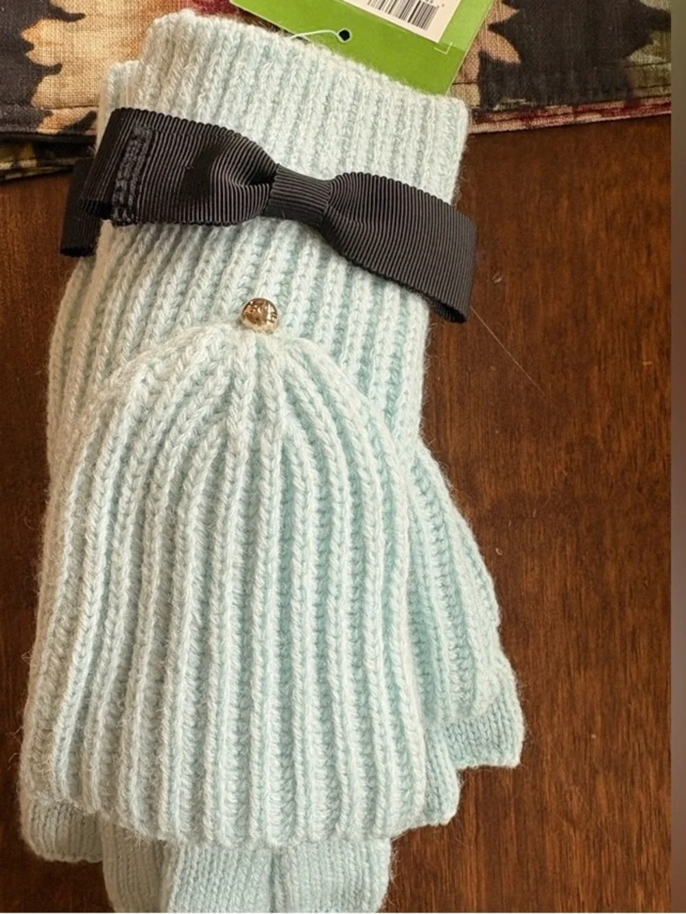 Kids Light Blue Convertible Mittens with Bow